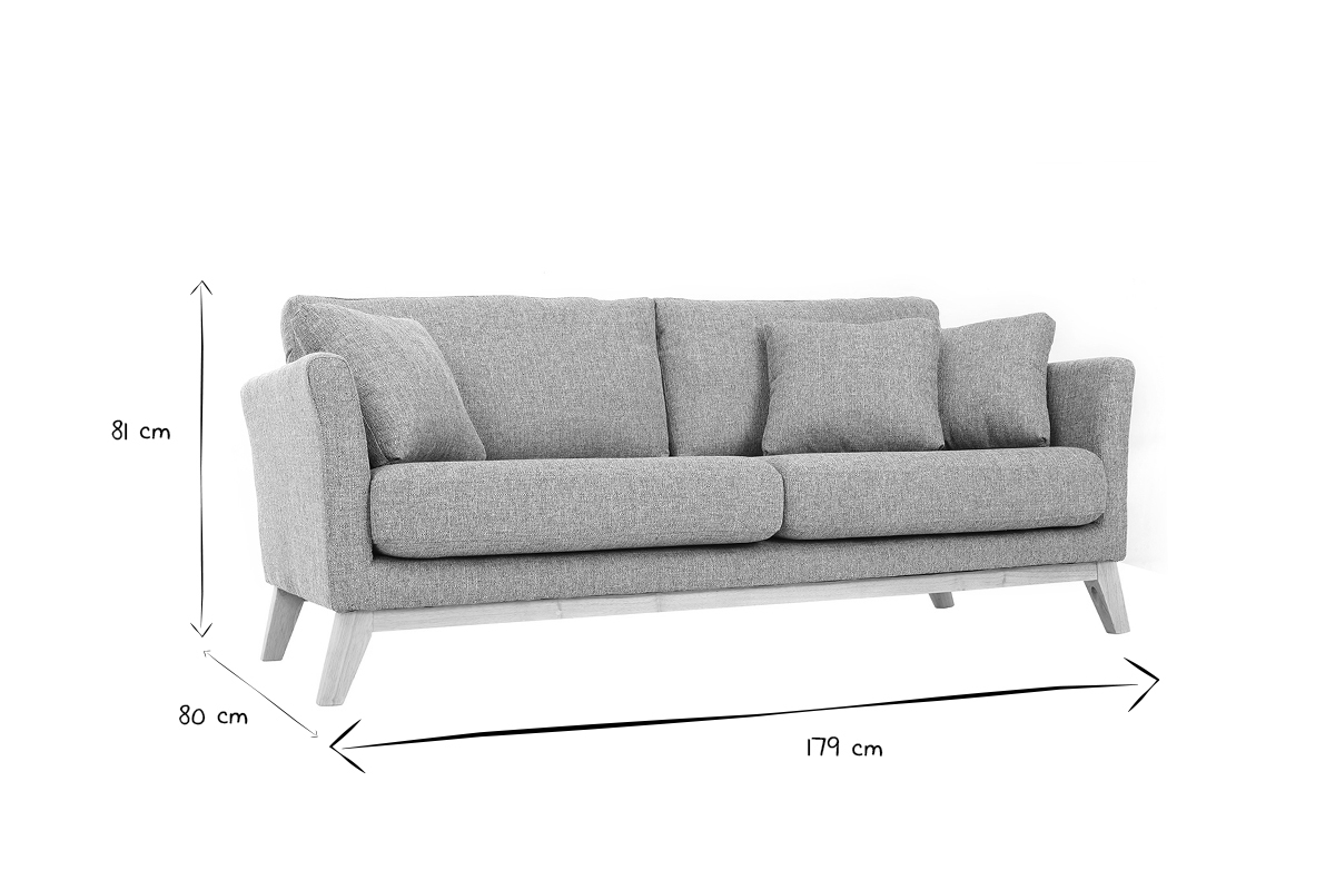 Canap� scandinave d�houssable 3 places en tissu gris clair et bois clair OSLO