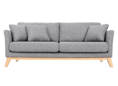 Canap&eacute; scandinave d&eacute;houssable 3 places en tissu gris clair et bois clair OSLO