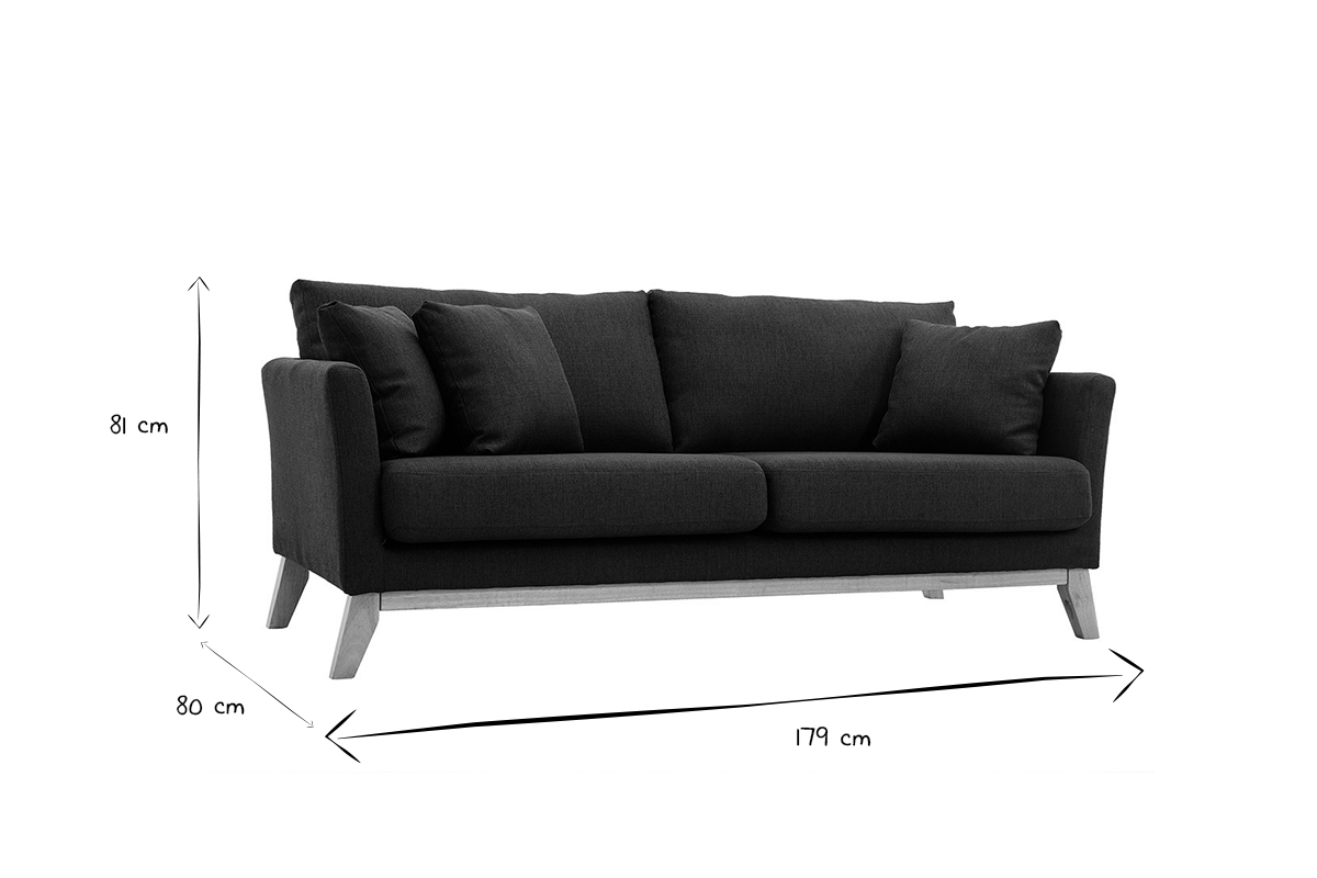 Canap� scandinave noir et blanc avec dimensions L179 x P80 x H81 cm.