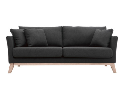 Canap&eacute; scandinave d&eacute;houssable 3 places en tissu gris fonc&eacute; et bois clair OSLO