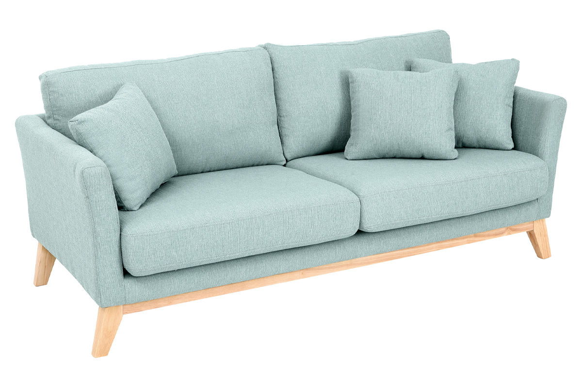 Canap� scandinave d�houssable 3 places en tissu vert lagon et bois clair OSLO