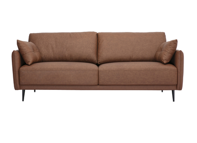 Canap&eacute; vintage 3 places cuir marron et bois fonc&eacute; DAVEN