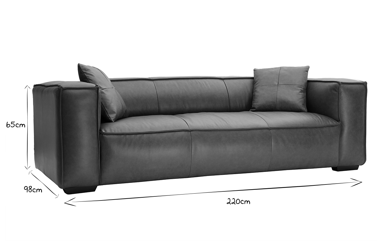 Canap� vintage 3 places cuir marron et bois noir COBAIN
