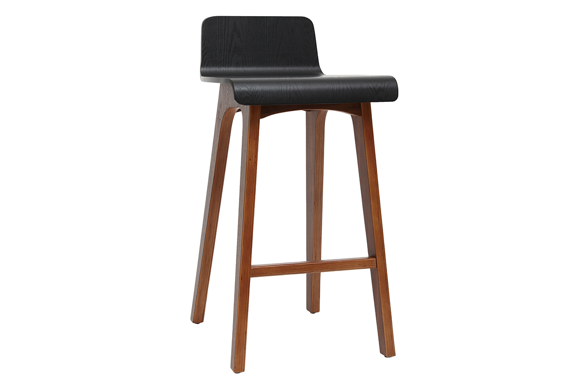 Chaise de bar scandinave noir et bois fonc� H65 cm BALTIK