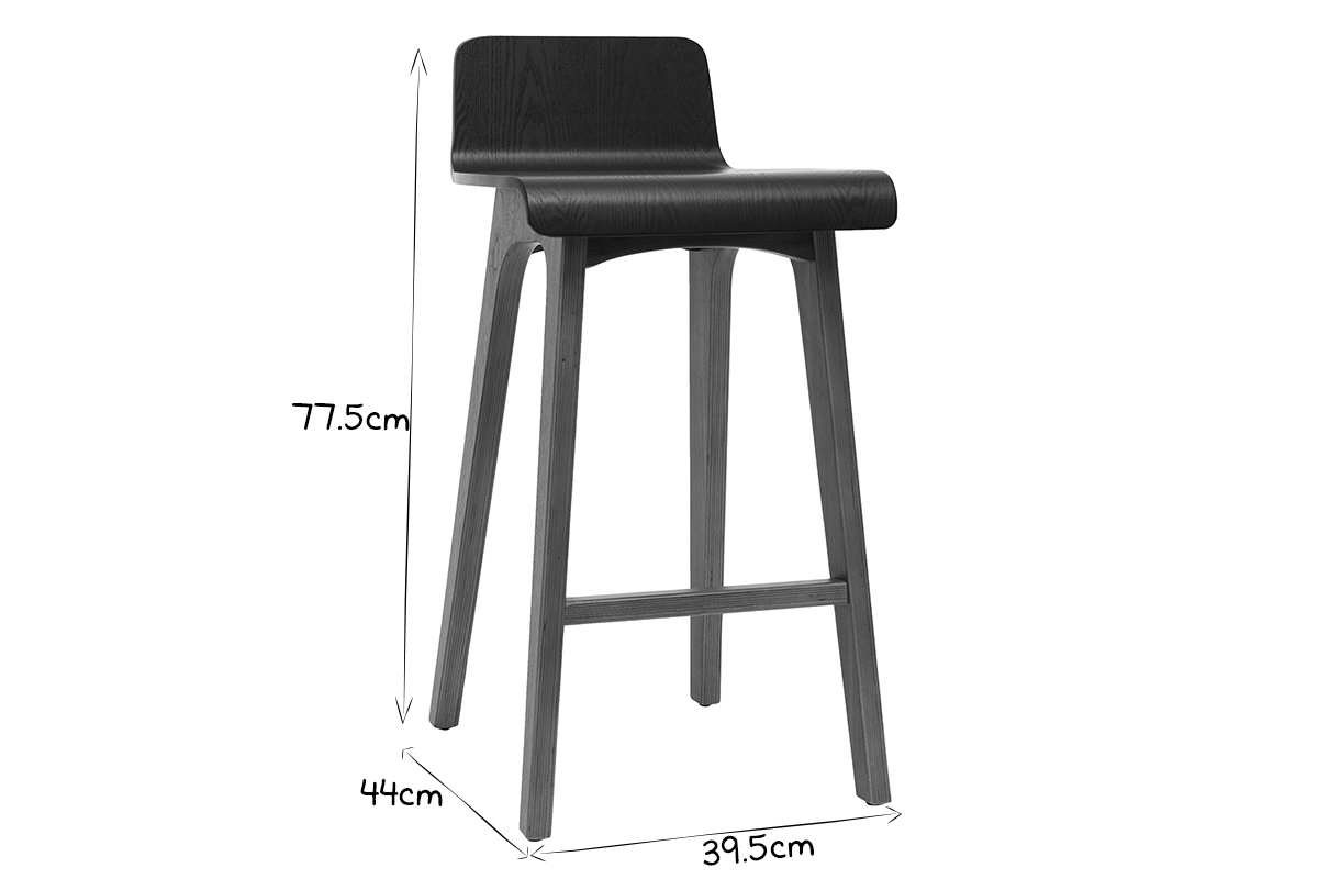 Chaise de bar scandinave noir et bois fonc� H65 cm BALTIK