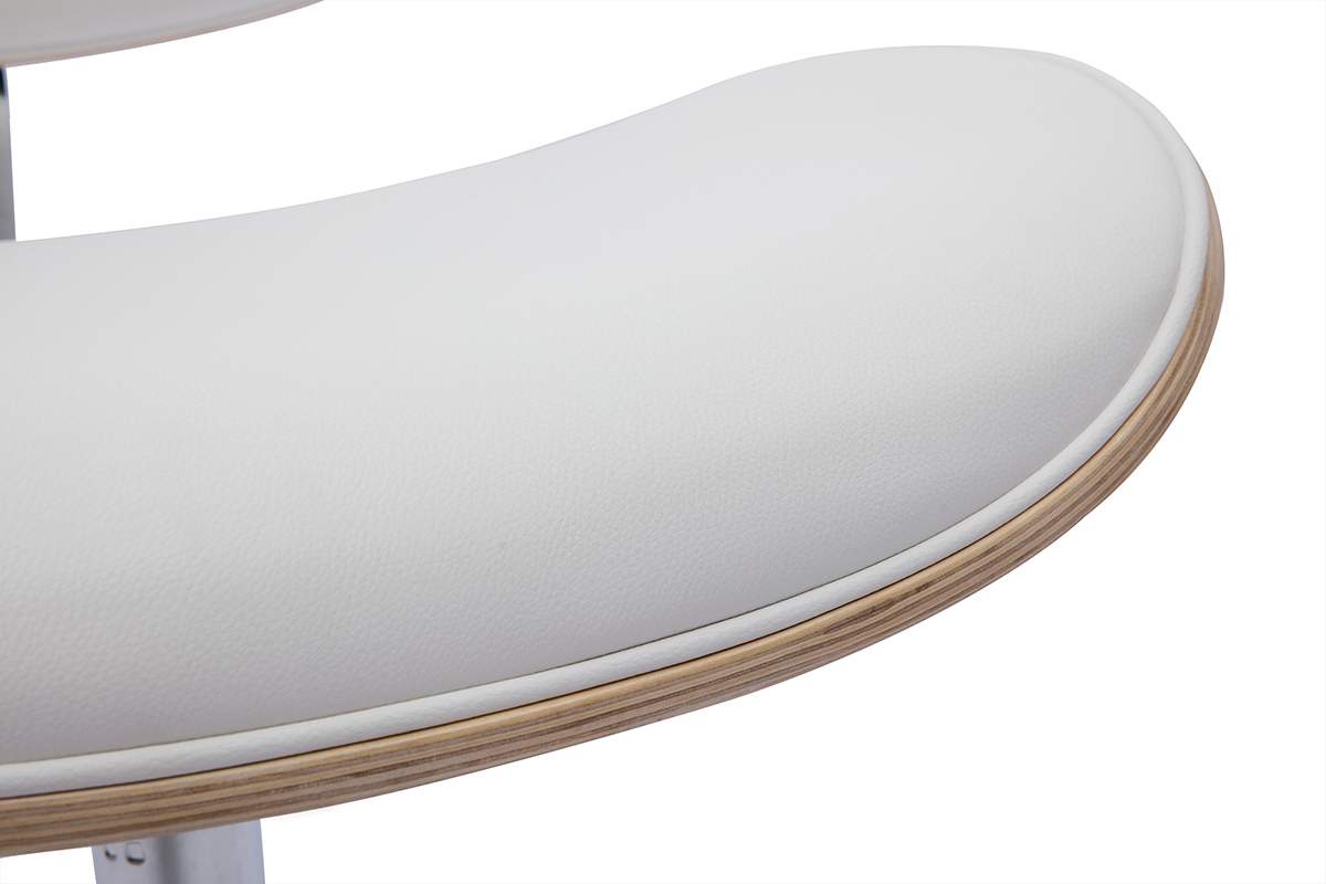 Chaise de bureau � roulettes design blanc, bois clair ch�ne et m�tal MALMO