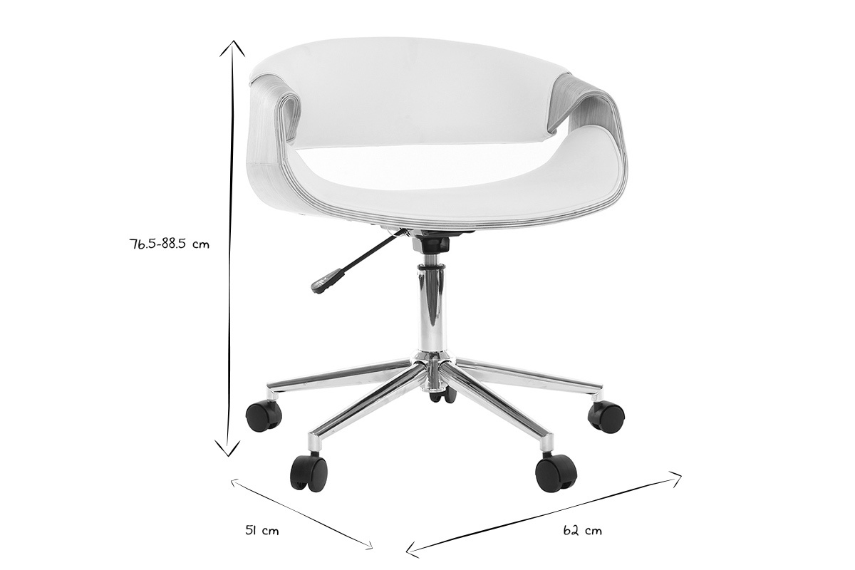 Dimensions de la chaise de bureau ARAMIS, hauteur 76.5-88.5 cm, largeur 62 cm, profondeur 51 cm, vue de face.
