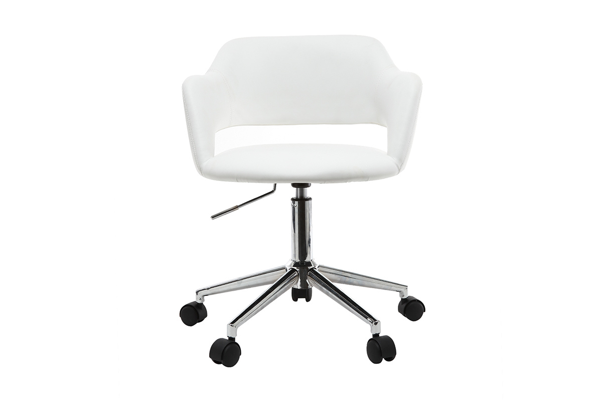 Chaise de bureau � roulettes design blanc et acier chrom� JESSY