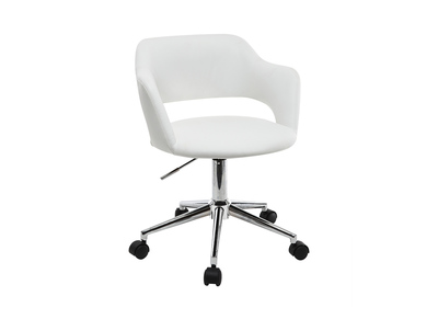Chaise de bureau &agrave; roulettes design blanc et acier chrom&eacute; JESSY
