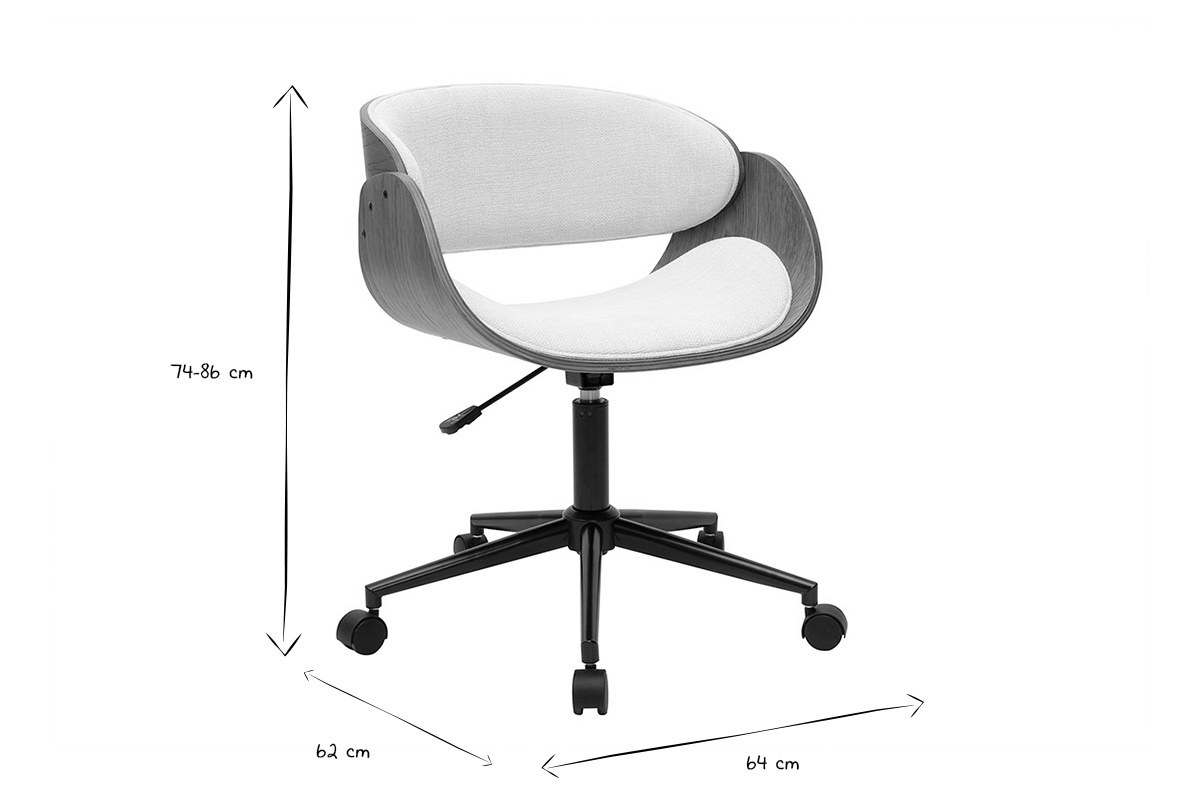 Chaise de bureau � roulettes design en bois fonc� et tissu effet velours textur� beige BENT