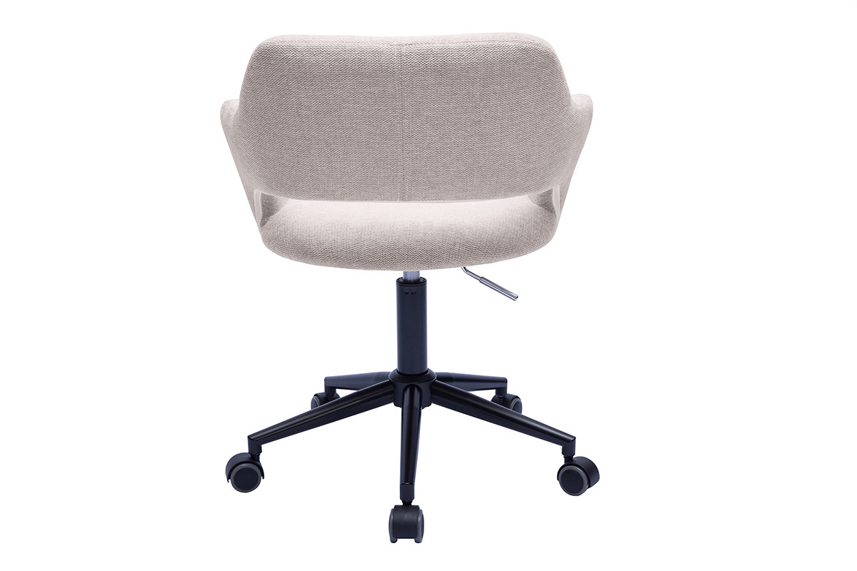 Chaise de bureau � roulettes design en tissu effet velours textur� beige et m�tal noir JESSY