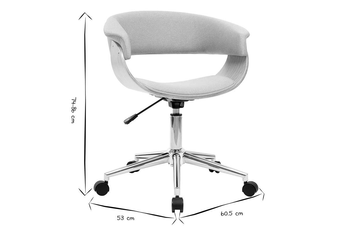 Chaise de bureau OKTAV en noir et blanc avec dimensions : hauteur 74,86 cm, largeur 53 cm, profondeur 60,5 cm.