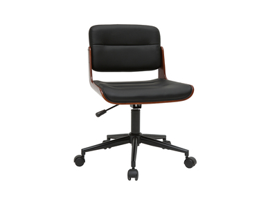 Chaise de bureau &agrave; roulettes design noir, bois fonc&eacute; noyer et m&eacute;tal noir ARAMON