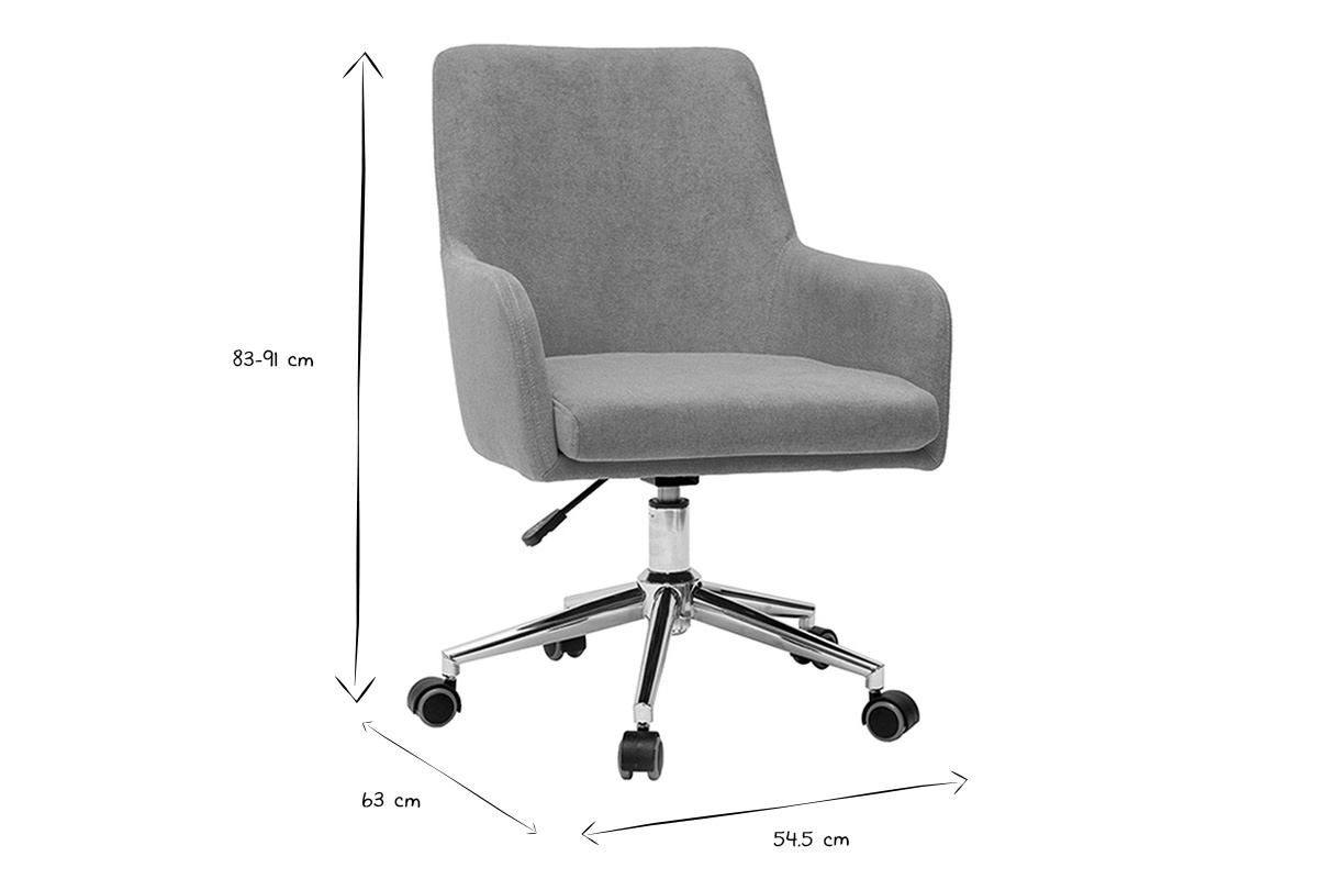Chaise de bureau SHANA en tissu avec dimensions: hauteur 83-91 cm, largeur 63 cm, profondeur 54.5 cm, noir et blanc.