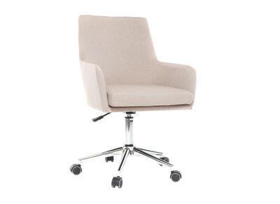 Chaise de bureau &agrave; roulettes en tissu beige et acier chrom&eacute; SHANA