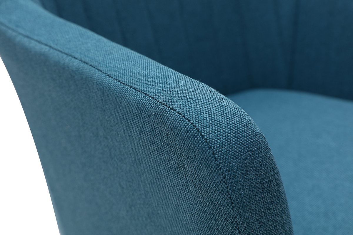 Chaise de bureau � roulettes en tissu bleu canard et acier chrom� ALEYNA