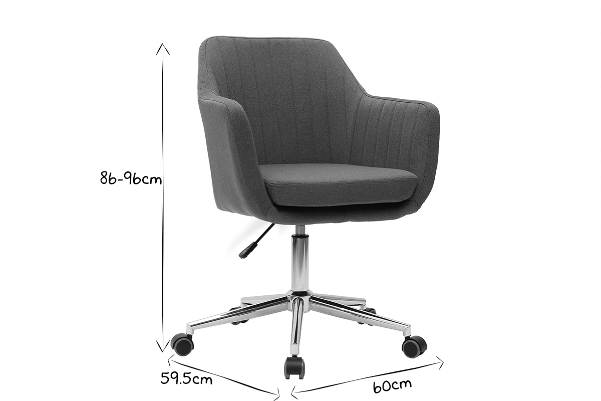 Chaise de bureau � roulettes en tissu bleu canard et acier chrom� ALEYNA
