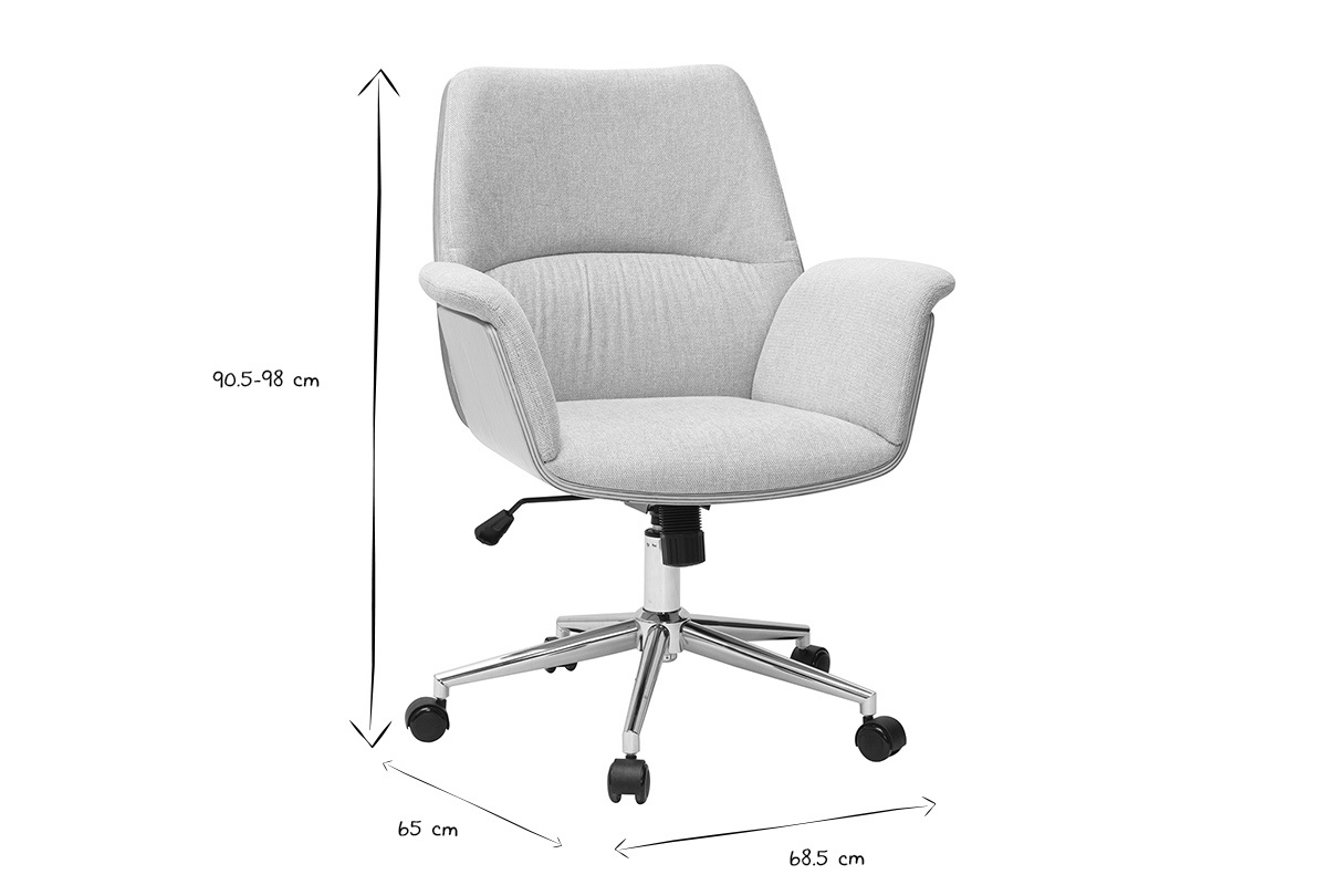 Chaise de bureau HELIOS avec dimensions 90,5-98 cm hauteur, 68,5 cm largeur, 65 cm profondeur en noir et blanc.