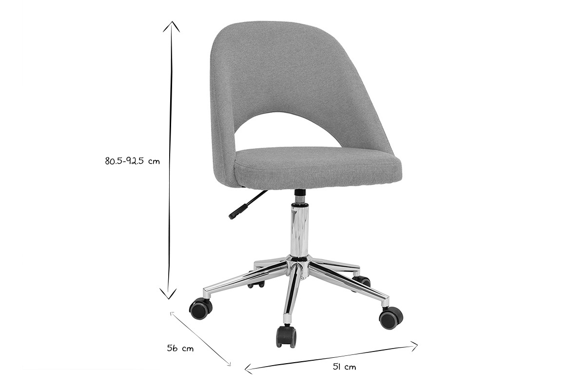 Chaise de bureau � roulettes en tissu effet velours textur� jaune moutarde et acier chrom� COSETTE