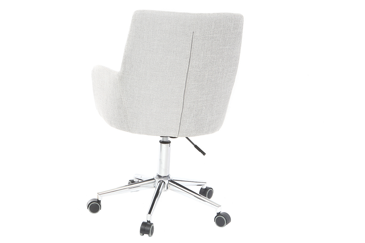 Chaise de bureau grise vue de dos avec pieds chrom�s et roulettes.