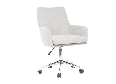 Chaise de bureau &agrave; roulettes en tissu gris clair et acier chrom&eacute; SHANA