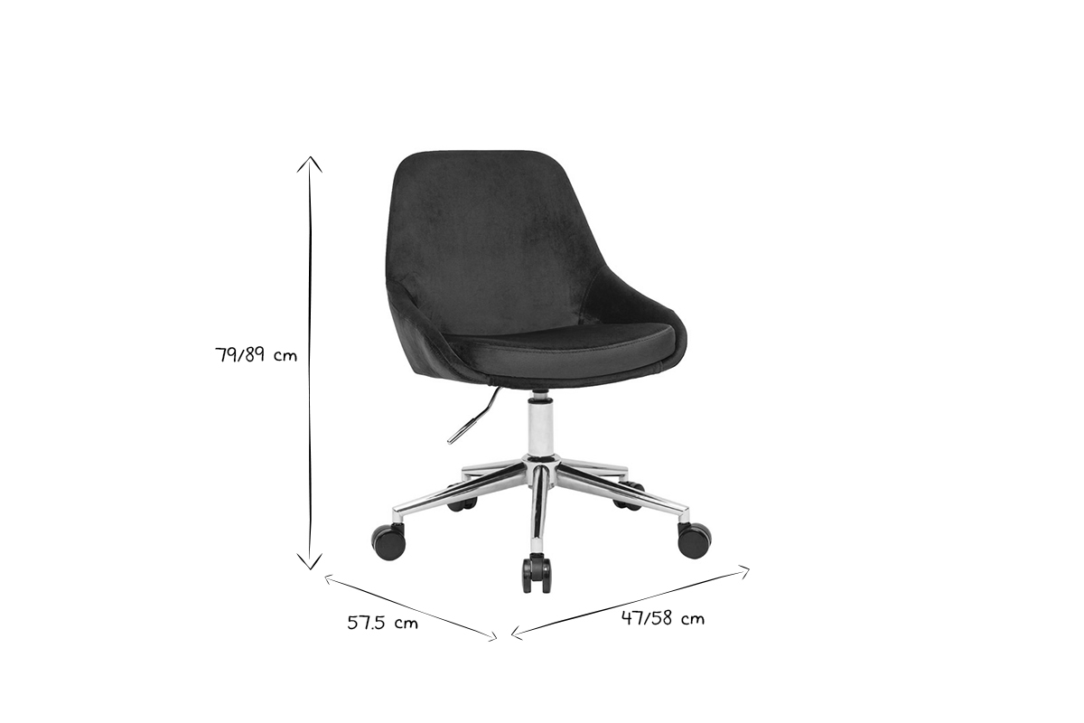 Chaise de bureau � roulettes en tissu velours bleu p�trole et acier chrom� HOLO