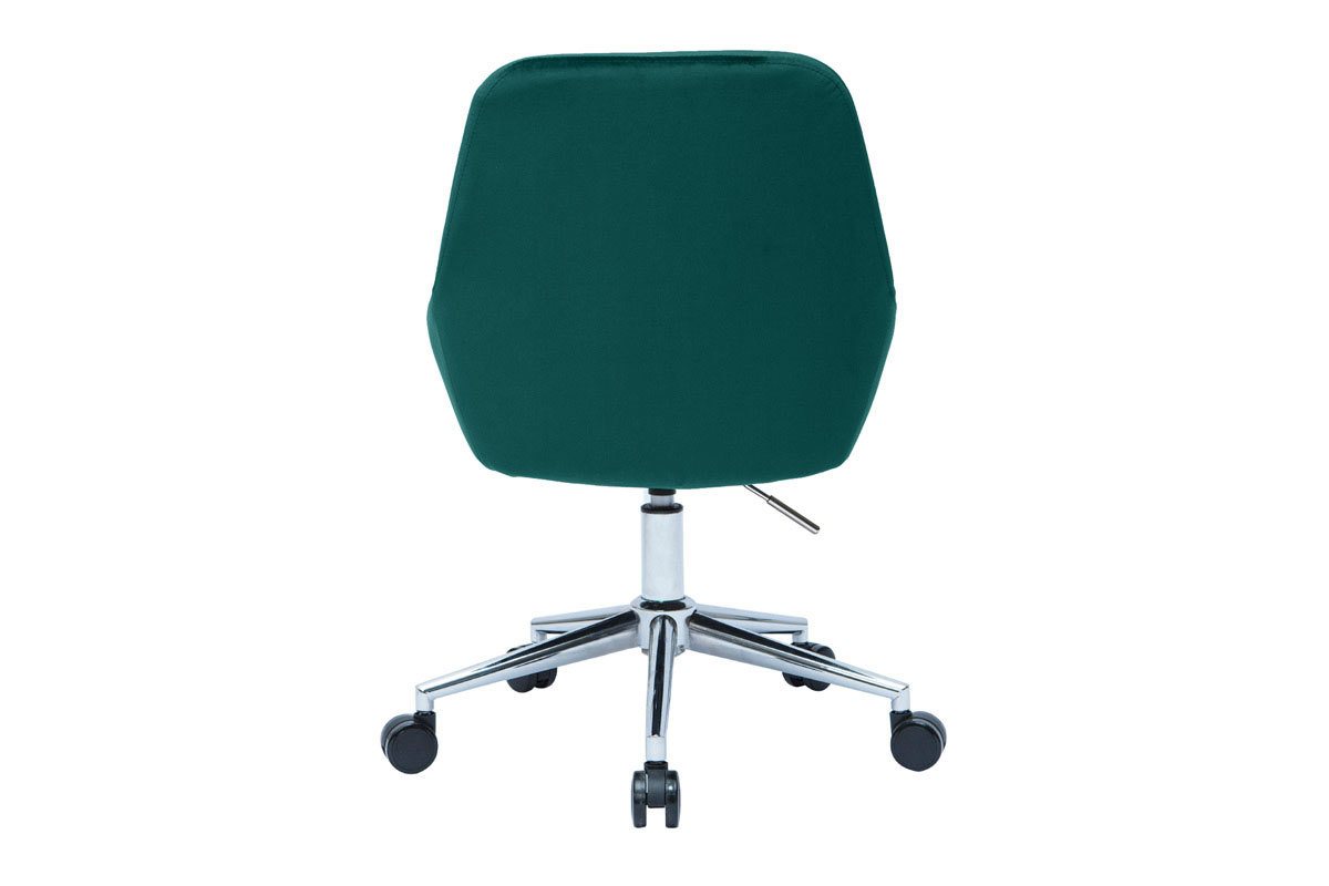 Chaise de bureau � roulettes en tissu velours bleu p�trole et acier chrom� HOLO