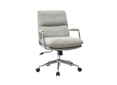 Chaise de bureau &agrave; roulettes en tissu velours c&ocirc;tel&eacute; taupe et m&eacute;tal chrom&eacute; MIRABEAU