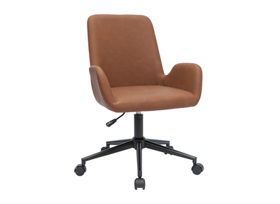 Chaise de bureau &agrave; roulettes marron et m&eacute;tal noir ALBAN
