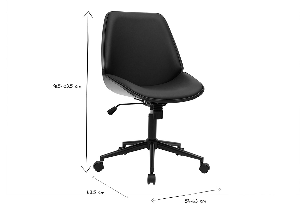 Dimensions de la chaise de bureau DOUGLAS en noir et blanc : hauteur 91,5-103,5 cm, largeur 63,5 cm, profondeur 54-63 cm.