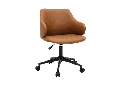 Chaise de bureau &agrave; roulettes vintage marron et m&eacute;tal noir HEMMY