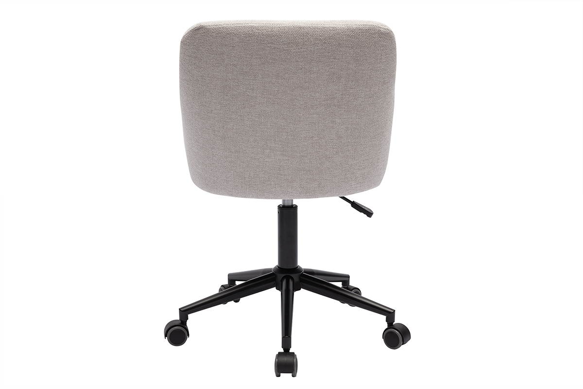 Chaise de bureau capitonn�e � roulettes en tissu effet velours textur� beige et m�tal noir BALTIK