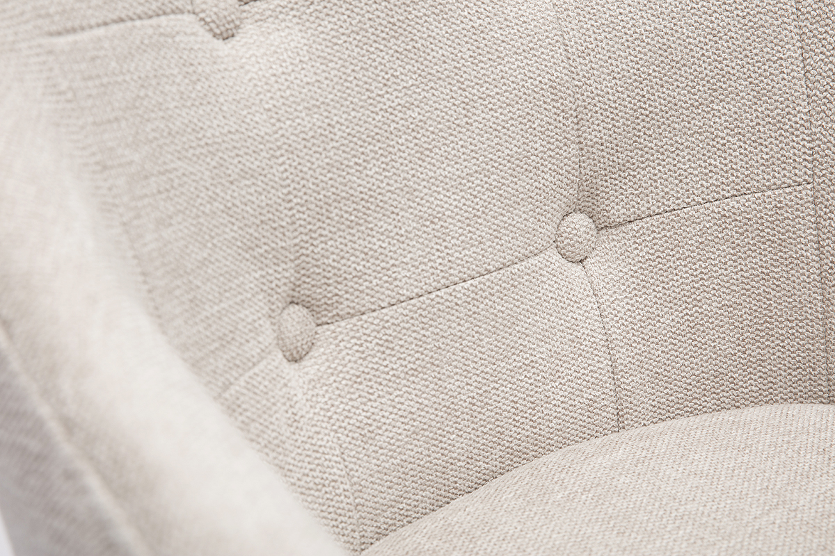 Chaise de bureau capitonn�e � roulettes en tissu effet velours textur� beige et m�tal noir BALTIK