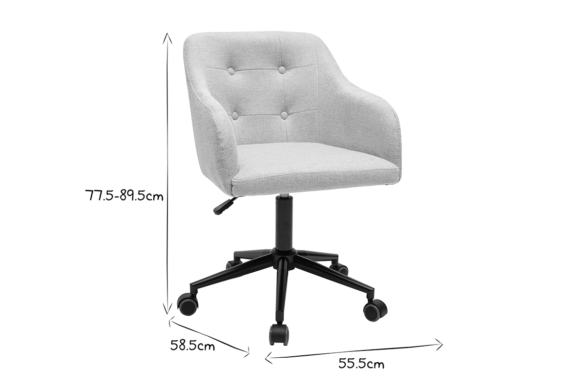Chaise de bureau capitonn�e � roulettes en tissu effet velours textur� beige et m�tal noir BALTIK