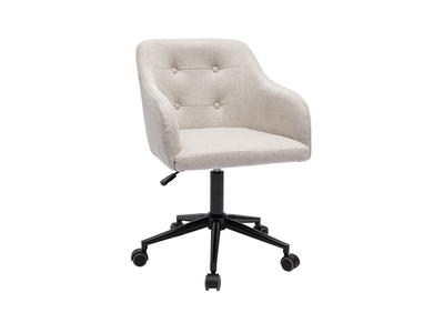 Chaise de bureau capitonn&eacute;e &agrave; roulettes en tissu effet velours textur&eacute; beige et m&eacute;tal noir BALTIK