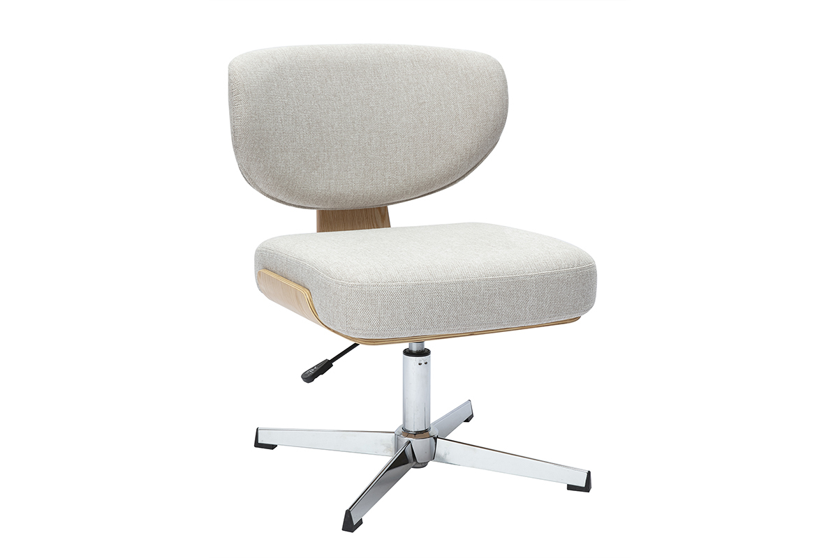 Chaise de bureau beige, texture velours, pi�tement �toile m�tal, vue de 3/4.