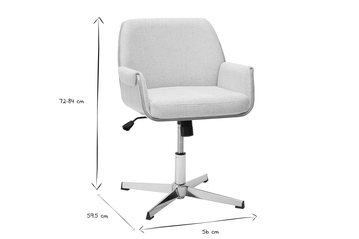 Dimensions de la chaise RIKKI en noir et blanc : hauteur 72-84 cm, largeur 56 cm, profondeur 59,5 cm.