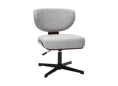 Chaise de bureau en tissu effet velours textur&eacute; gris et bois fonc&eacute; noyer HANZ