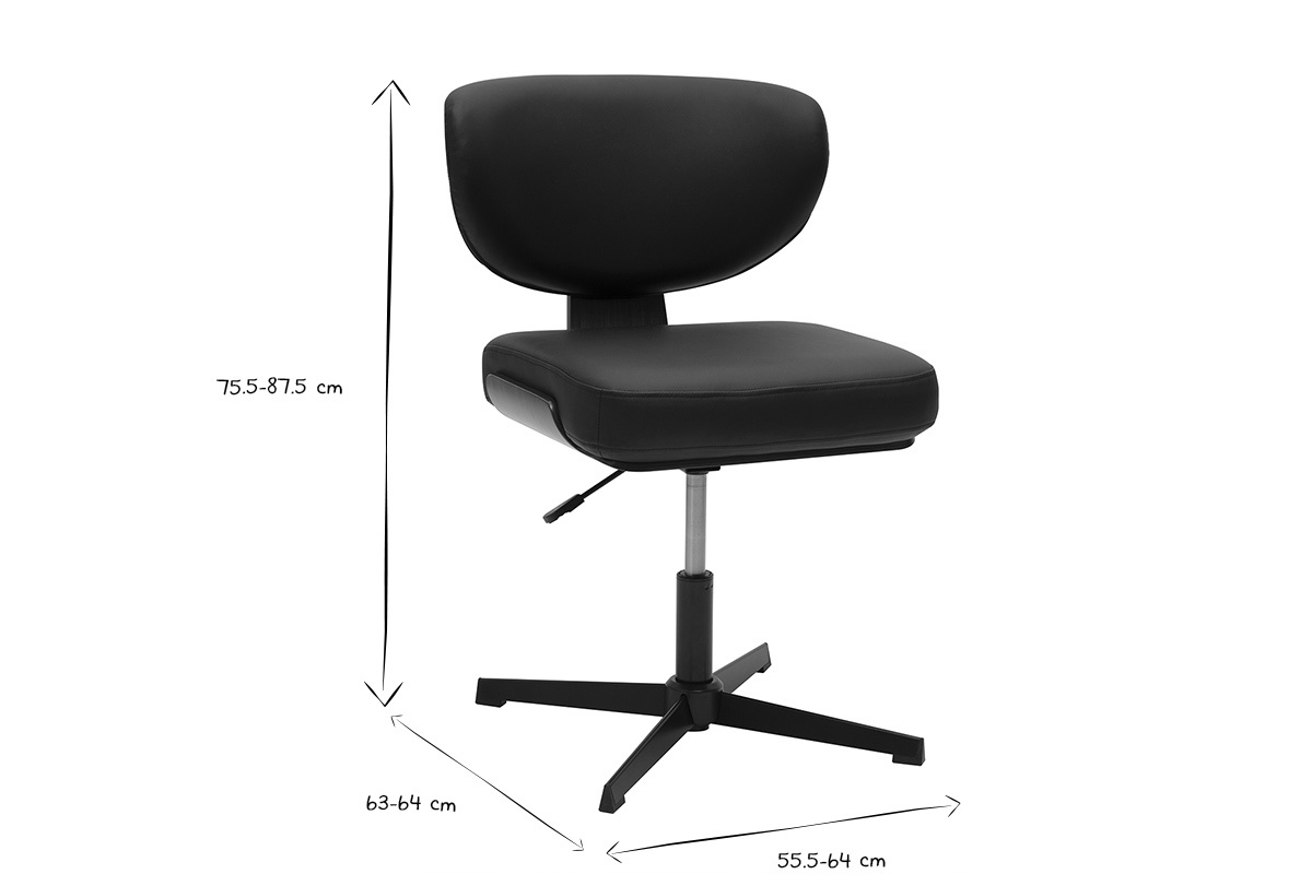 Chaise de bureau noir HANZ, dimensions en noir et blanc indiqu�es : hauteur 75,5-87,5 cm, largeur 55,5-64 cm.