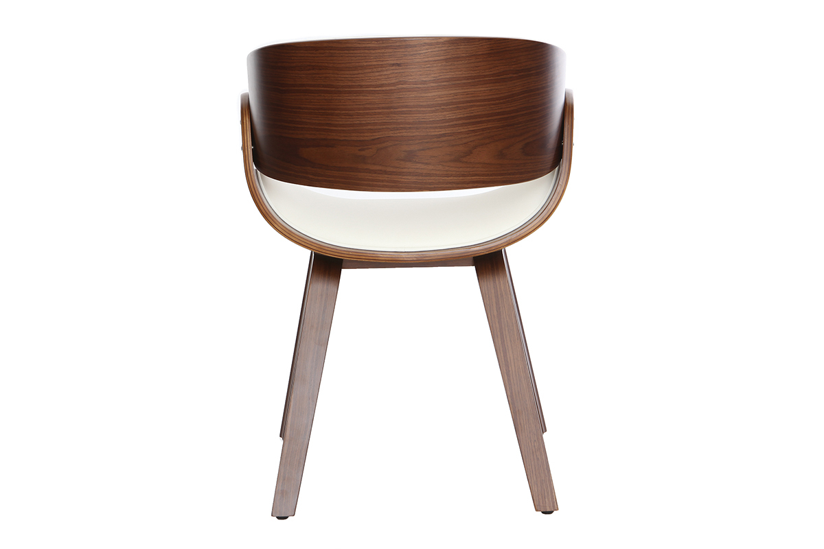 Chaise design blanc et bois fonc� noyer BENT