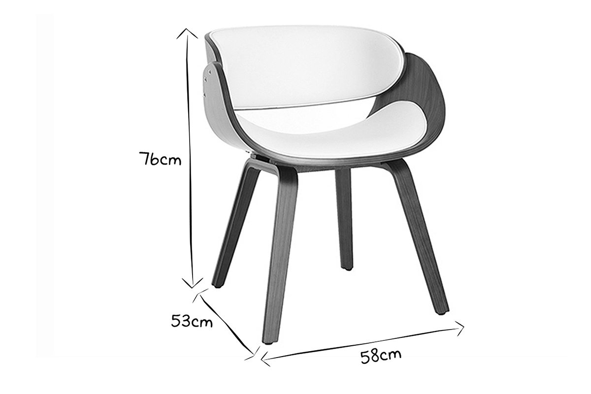 Chaise design blanc et bois fonc� noyer BENT
