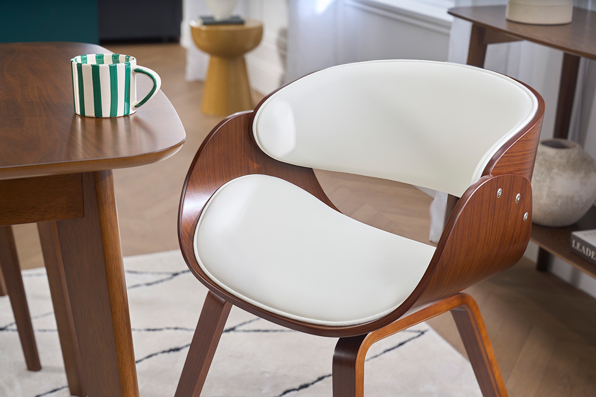 Chaise design blanc et bois fonc� noyer BENT
