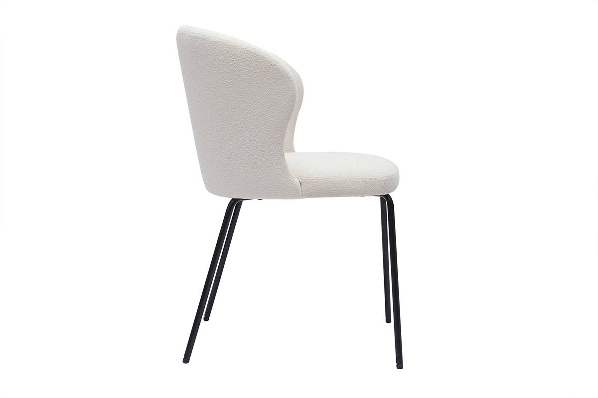 Chaise design blanche en tissu effet laine boucl�e et m�tal noir YDA