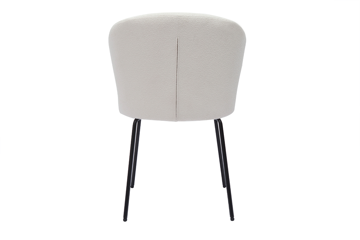 Chaise design blanche en tissu effet laine boucl�e et m�tal noir YDA