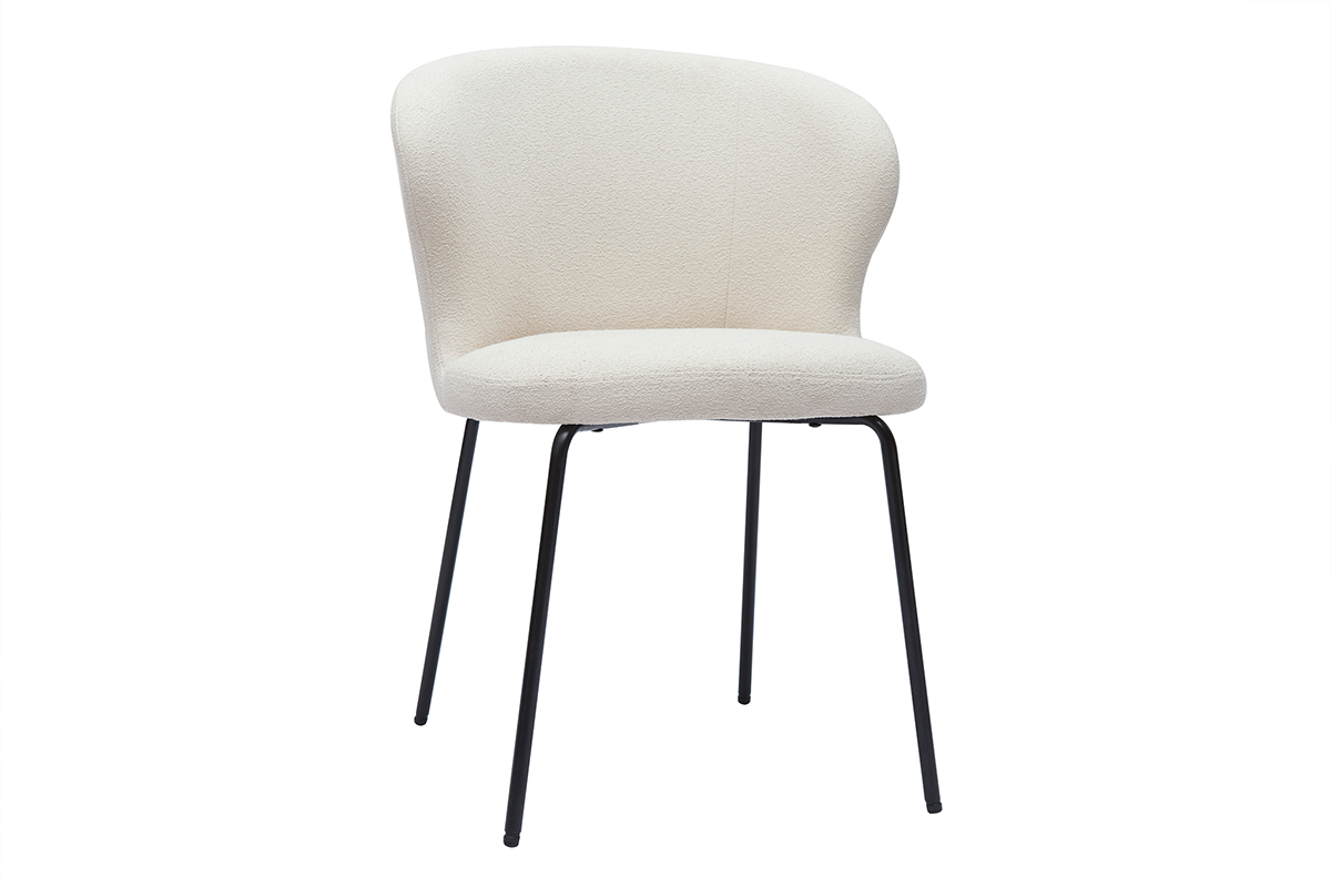 Chaise design blanche en tissu effet laine boucl�e et m�tal noir YDA