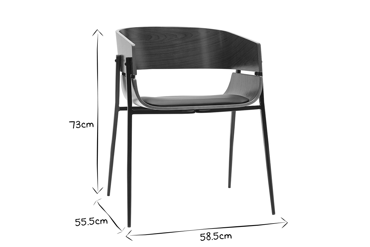 Chaise design bois fonc� et m�tal noir WESS