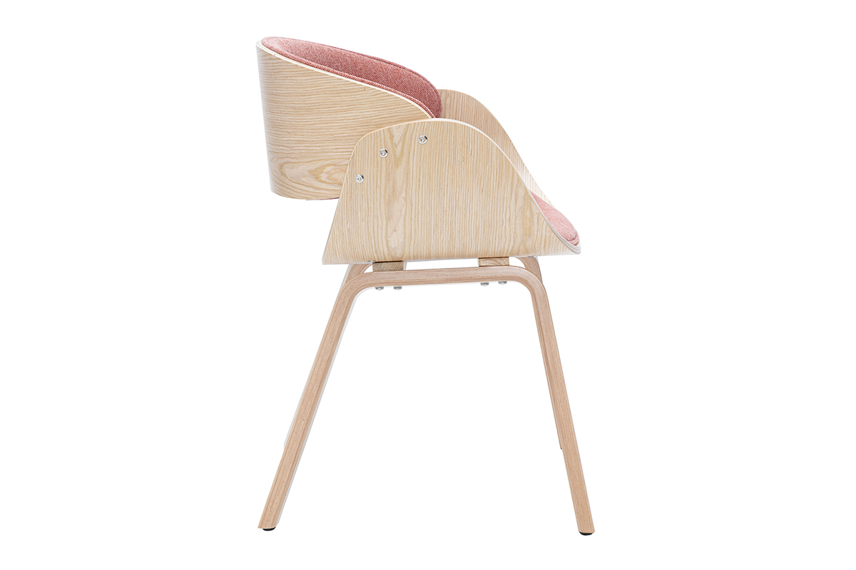 Chaise design en tissu terracotta et bois clair de la collection BENT vue de profil
