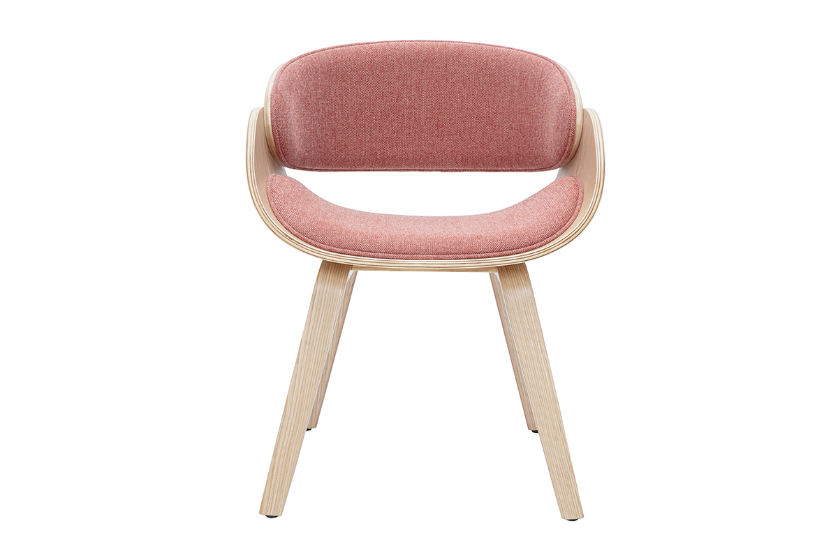 Chaise design en tissu effet velours terracotta et bois clair vue de face, style scandi-r�tro.
