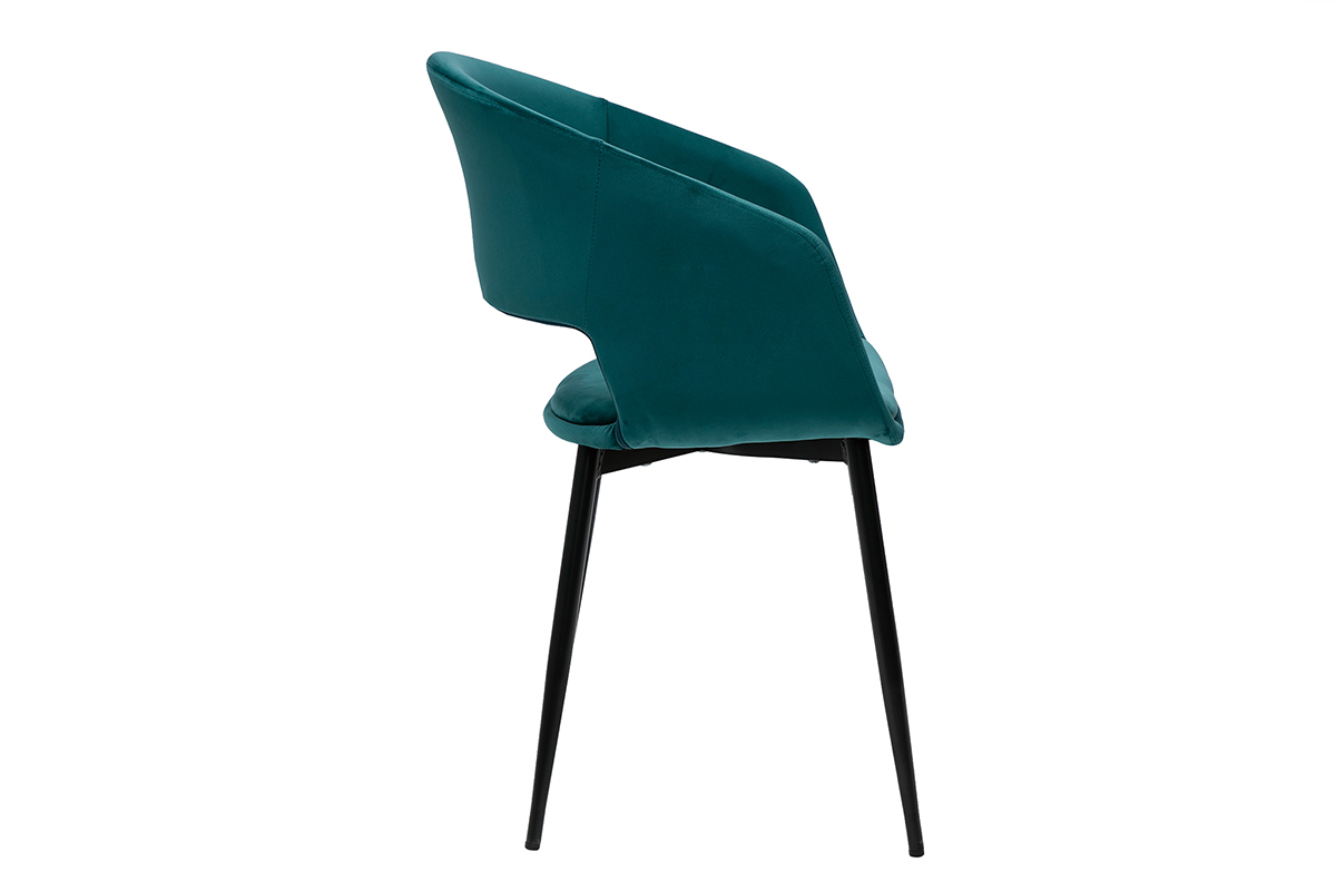 Chaise design en tissu velours bleu p�trole et m�tal noir PRISMA