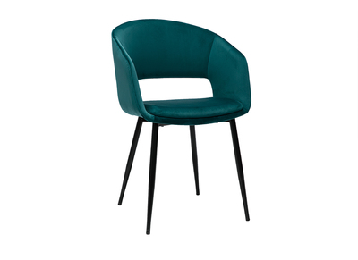 Chaise design en tissu velours bleu p&eacute;trole et m&eacute;tal noir PRISMA
